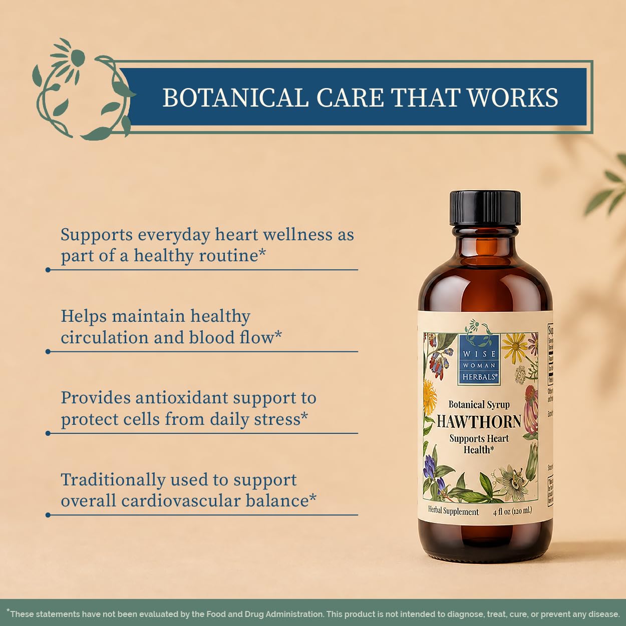 Wise Woman Herbals Hawthorn Botanical Syrup, Alcohol-Free Hawthorn Berry Solid Extract 4:1, Promotes Healthy Circulation, Antioxidant Protection, Herbal Cardiovascular Support, 4 Fl Oz