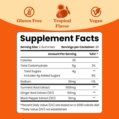 BeLive Turmeric and Ginger Gummies - 500mg - Joint and Mobility Support Supplement - Curcumin with Black Pepper for Enhanced Absorption