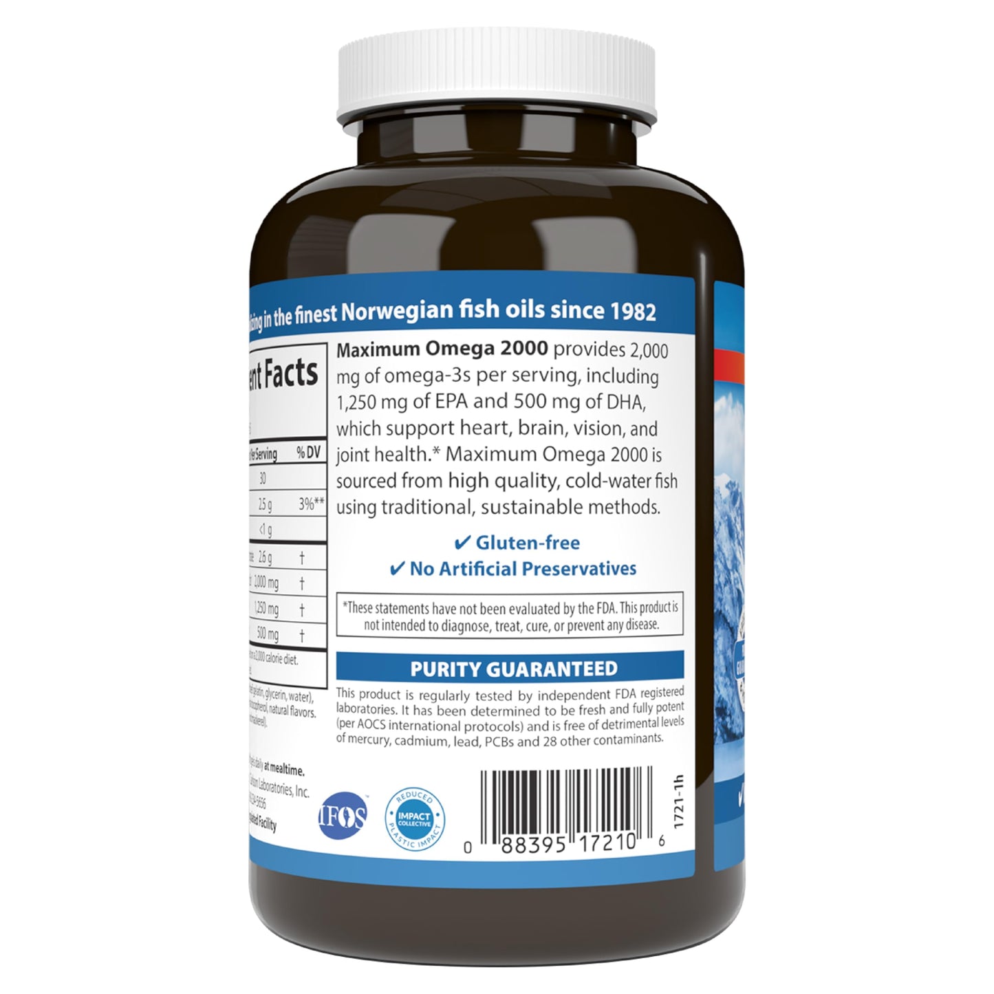 Carlson - Maximum Omega 2000, 2000 mg Omega-3s, Healthy Heart, Brain Function & Vision Support, Lemon, 90 soft gels