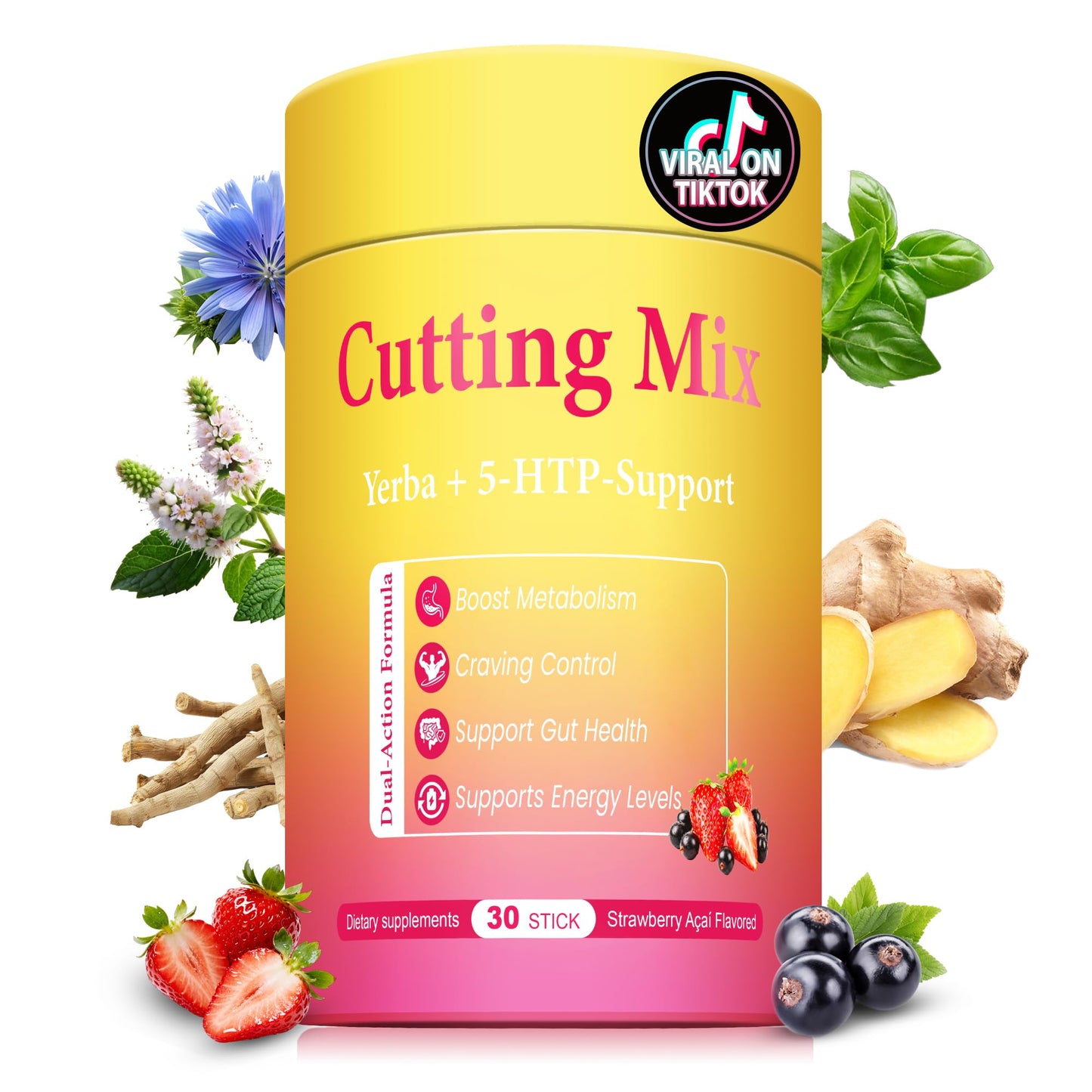 BOSNETHUINH Cutting Drink Mix – Chromium, 5-HTP, Yerba Mate, FOS & Magnesium | Supports Satiety Signaling, Energy & Gut Health