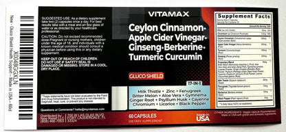 Ceylon Cinnamon, Apple Cider Vinegar, Turmeric - Gluco Health Support - Panax Ginseng, Berberine, Bitter Melon Milk Thistle Fenugreek -