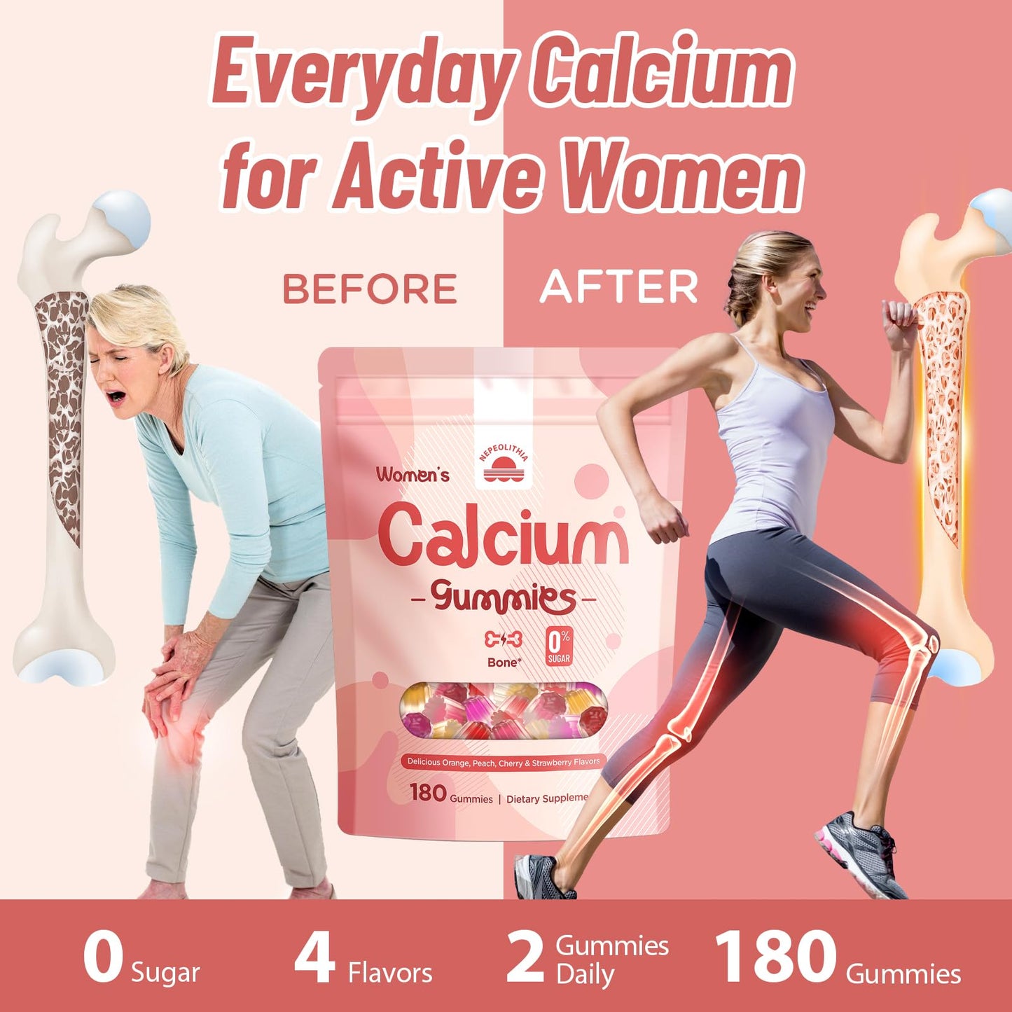 Calcium Gummies for Women – 1500mg Calcium Citrate with Vitamin D3, K2, Magnesium, Zinc, Boron & Soy Isoflavones – Calcium Supplement, Vegan, Zero Sugar, Mixed Fruit Flavors, 360 Count