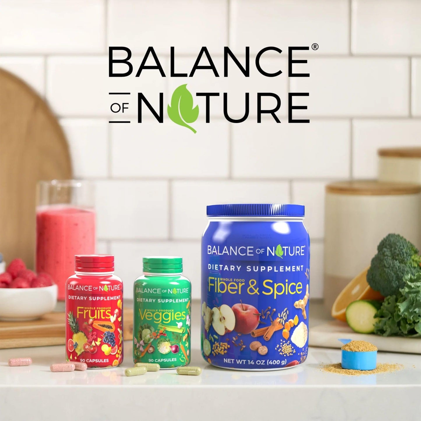 Balance of Nature Fruits & Veggies Supplements - Whole Fruit and Vegetable Ingredients for Women, Men, and Kids - 90 Fruits Capsules