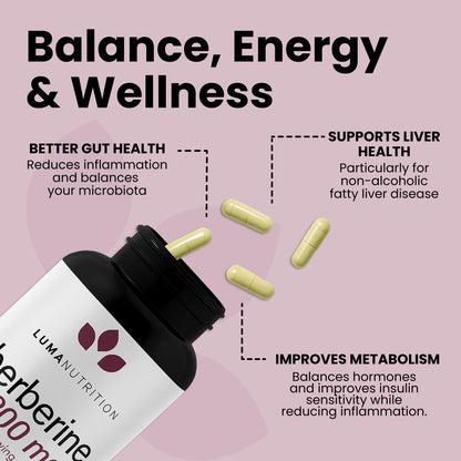 Luma Nutrition Berberine Supplement - HCL 1200mg Per Serving - 97% HCl - Vegan, Gluten Free - 60 Capsules
