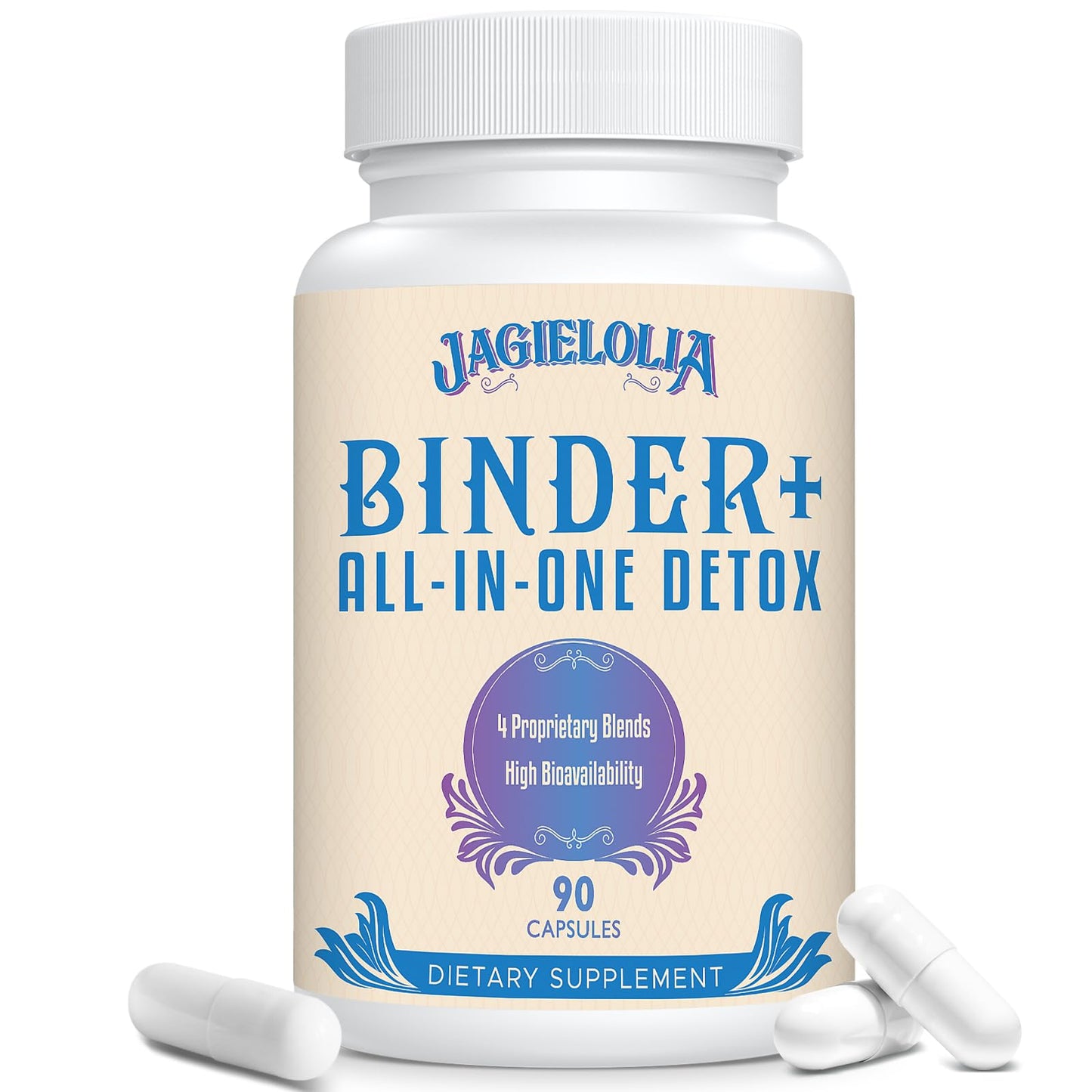 Jagielolia All-in-One Detox Binder Supplement 1500 MG - High Bioavailability, Liver Gut Detox Cleanse with Activated Charcoal, Zeolite & Bentonite Clay for Toxins,