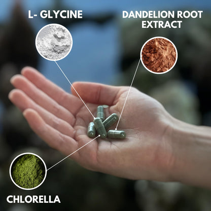 AlkaDetox Binder Tablet with Fiber chlorella/Chlorophyll, Liver & Gut Detox Cleanse, Colon and Toxin Flush. glycine and Dandelion