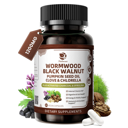Lukaree Wormwood Black Walnut Cleanse for Human 1200mg – Ultra Gut Cleanse & Digestive Health w/Pumpkin Seed Oil,Clove,Activated Charcoal - for Men & Women