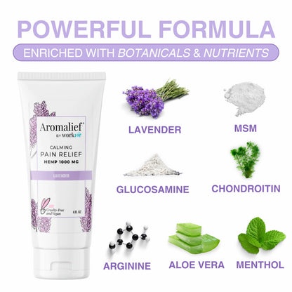 Hemp Cream with Lavender Aromatherapy - 1000MG Made in USA - Muscle & Joint Relief - Menthol, Glucosamine, Chondroitin MSM - Vegan AromaliefBuy Supplements Australia
