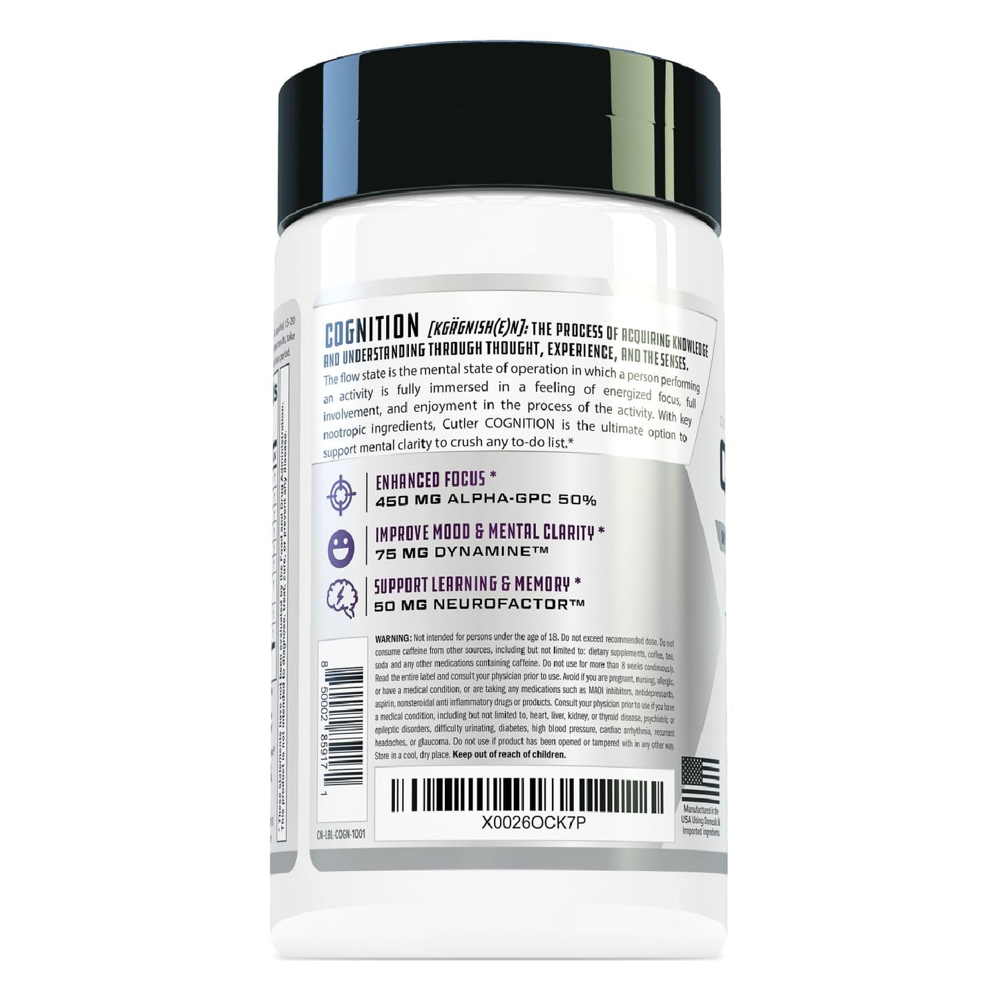 COGNITION High Potency Brain Nootropic Focus Supplement: Best Nootropic and Energy Pills for Mental Clarity, Memory, Studying, Gaming, and Work | Alpha GPC, Dynamine, Caffeine, L Theanine , 60 Count Cutler Nutrition buy supplements Au