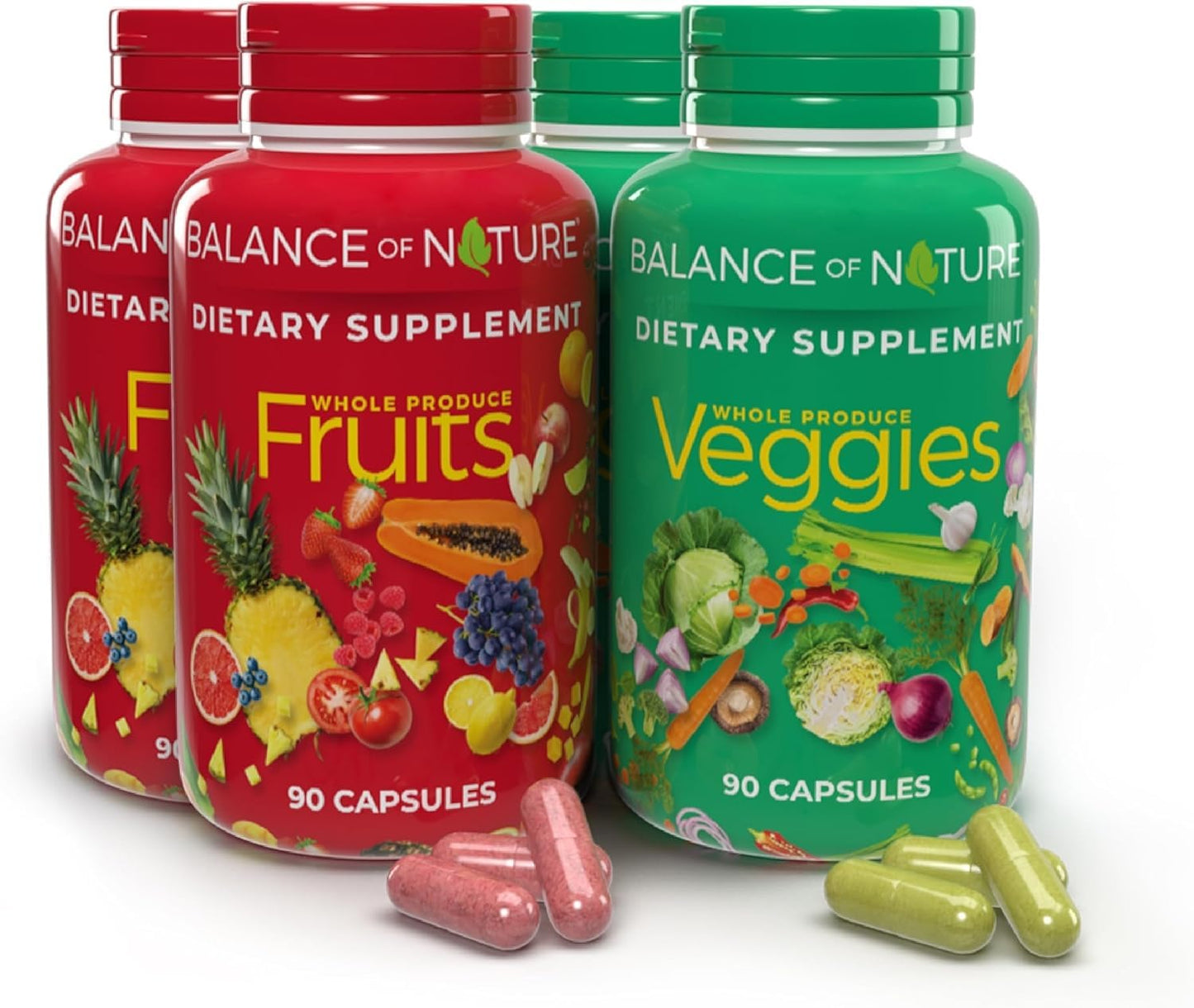 Balance of Nature Fruits & Veggies Supplements - Whole Fruit and Vegetable Ingredients for Women, Men, and Kids - 90 Fruits Capsules