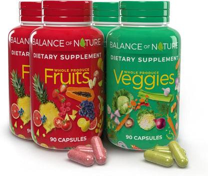 Balance of Nature Fruits & Veggies Supplements - Whole Fruit and Vegetable Ingredients for Women, Men, and Kids - 90 Fruits Capsules