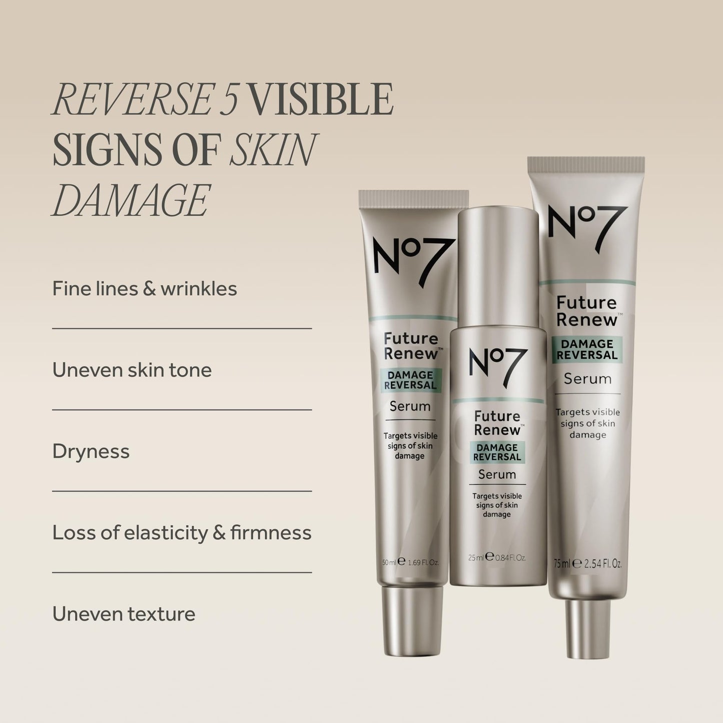 No7 Future Renew Damage Reversal Anti Aging Serum for Face - Face Serum for Women with Peptides to Support Skin Repair - Helps Reduce Fine Lines, Wrinkles,
