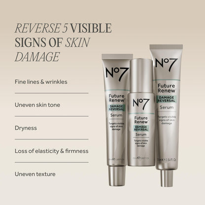 No7 Future Renew Damage Reversal Anti Aging Serum for Face - Face Serum for Women with Peptides to Support Skin Repair - Helps Reduce Fine Lines, Wrinkles,