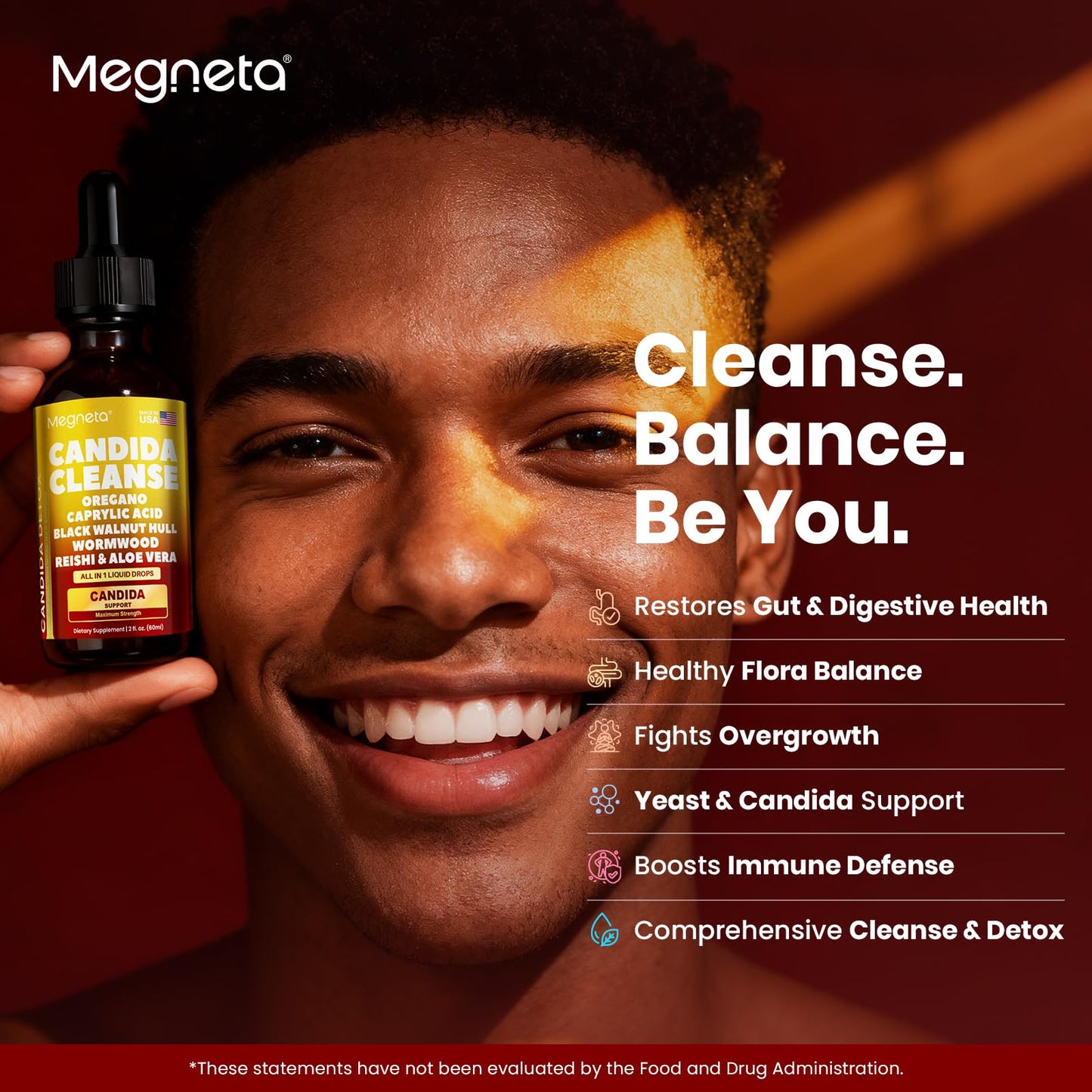 Candida Cleanse Detox with Triple-Targeting Technology, All-in-1 Synergy Formula with Caprylic Acid, Oregano, Black Walnut & Wormwood – Yeast Detox, Gut Health
