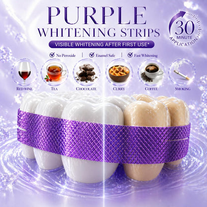 Purple Teeth Whitening Strips, Enamel Safe for Sensitive Teeth, Removes Yellow Stains & Bad Breath, Non-Slip Dry Strip Technology