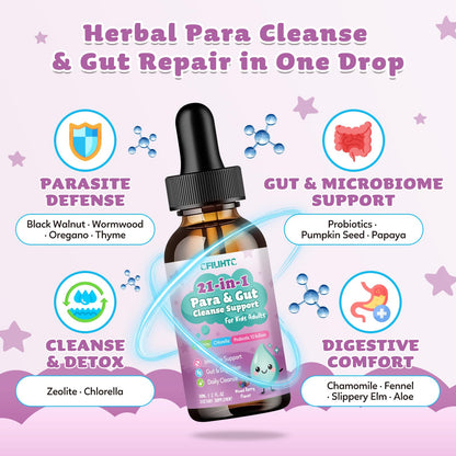 21 in 1 Parasite Cleanse for Humans & Kids, Herbal Gut Cleanse & Detox Support, Wormwood Black Walnut Pumpkin Seed, Probiotics 10 Billion CFU, Digestive