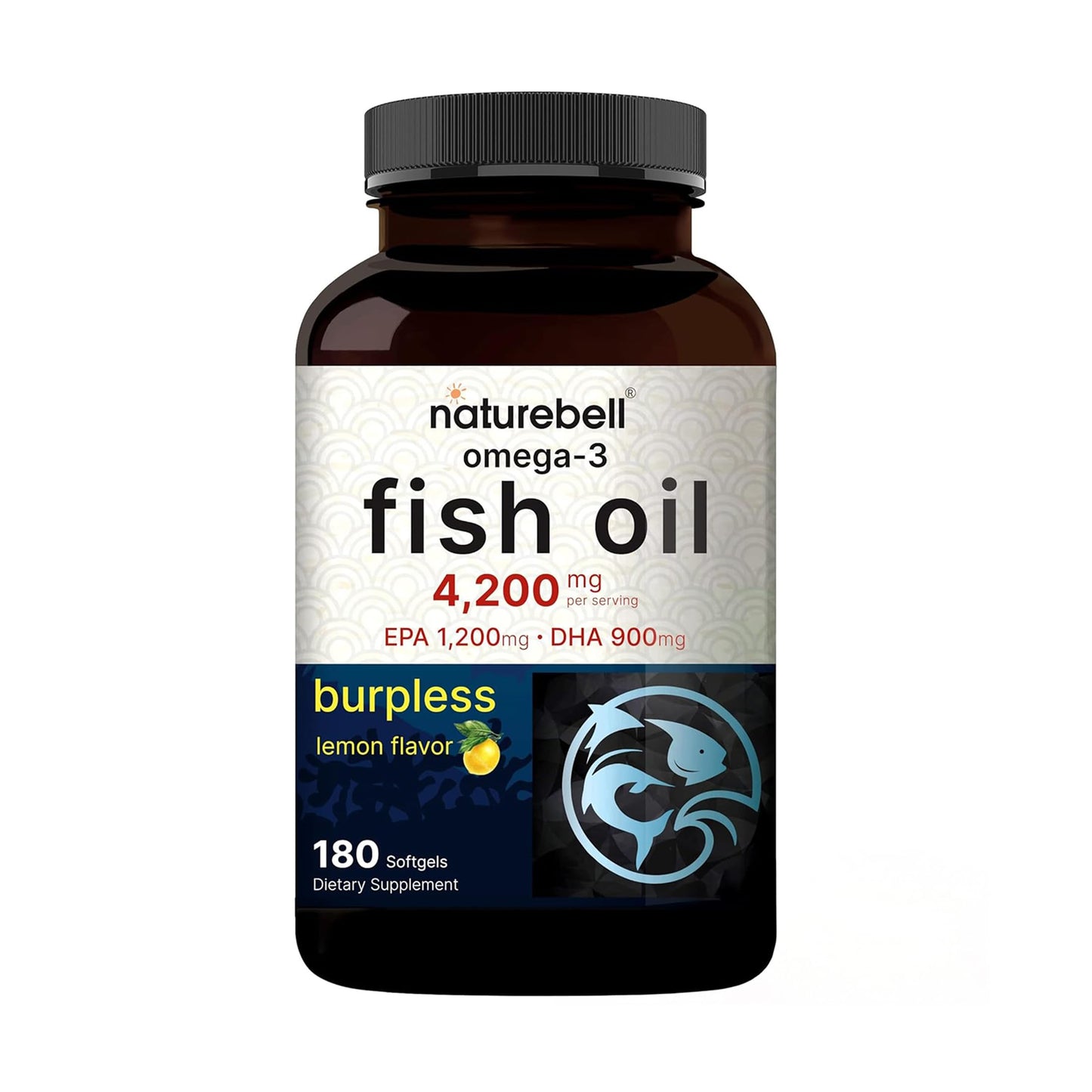 NatureBell Omega-3 Fish Oil - 180 Softgels - Support for Joint, Brain & Heart Health* - with EPA & DHA - No Burps or Fishy Aftertaste - Non-GMO