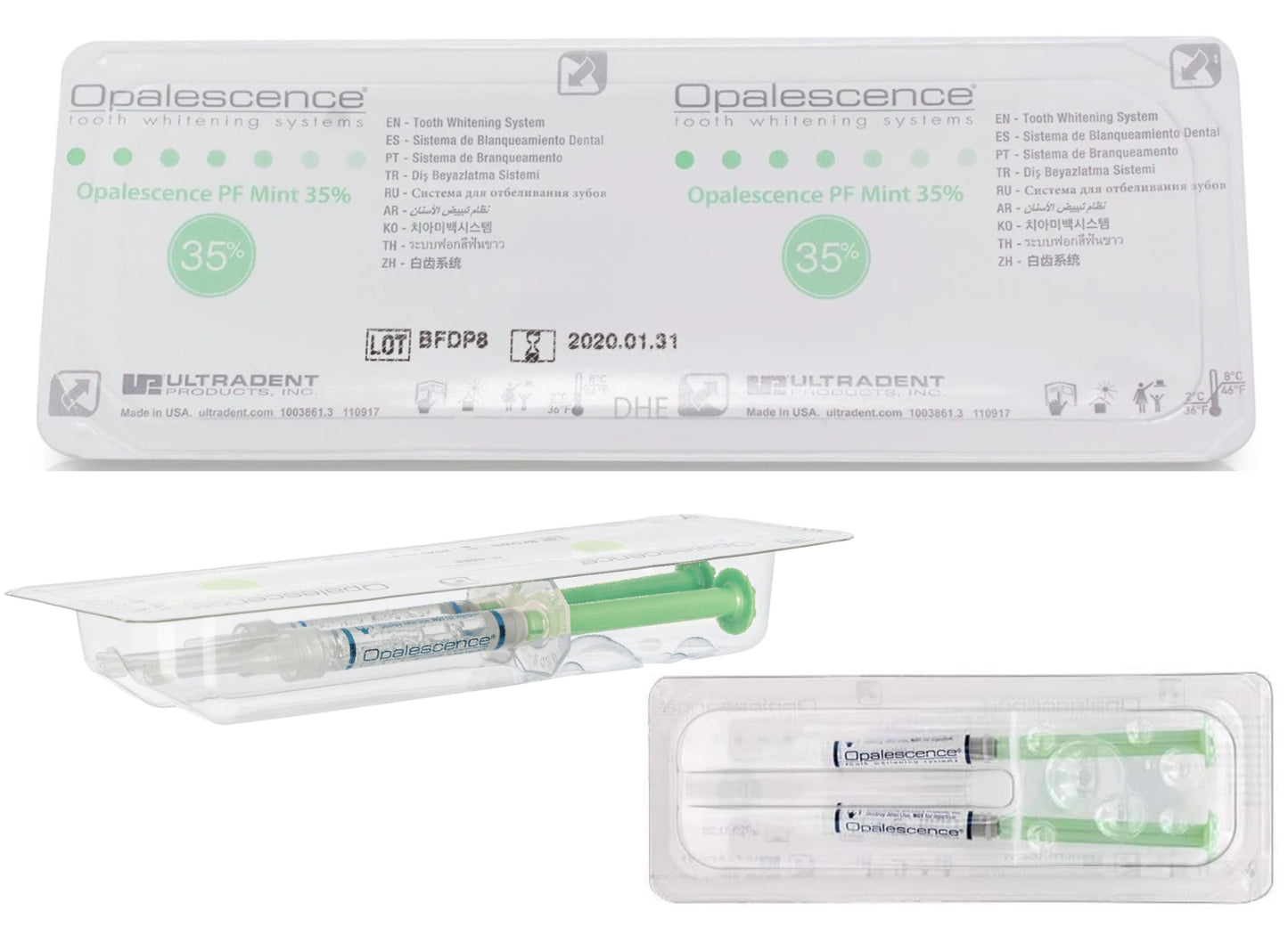 Opalescence 35% CP Mint - Gel Syringes Teeth Whitening - Refill Kit - Carbamide Peroxide Gel. Made by Ultradent
