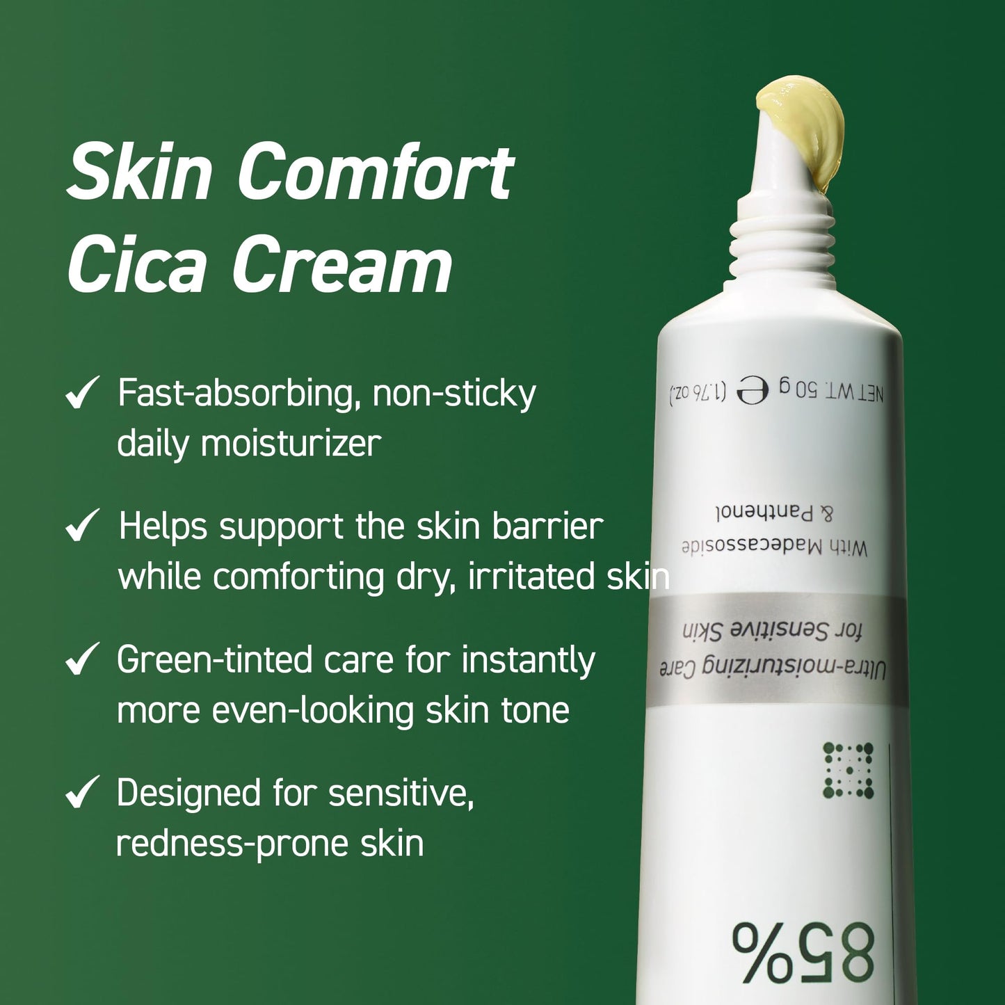IVOSKIN Cica Redness Relief Treatment Cream, Soothing & Hydrating Green Correcting Moisturizer with Madecassoside, Helps Repair Skin Barrier for Sensitive Skin