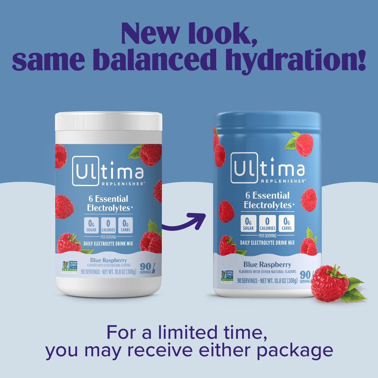 Ultima Replenisher Daily Electrolyte Powder Drink Mix – Sugar Free – Blue Raspberry, 90 Servings – Hydration Powder with 6 Electrolytes and Minerals