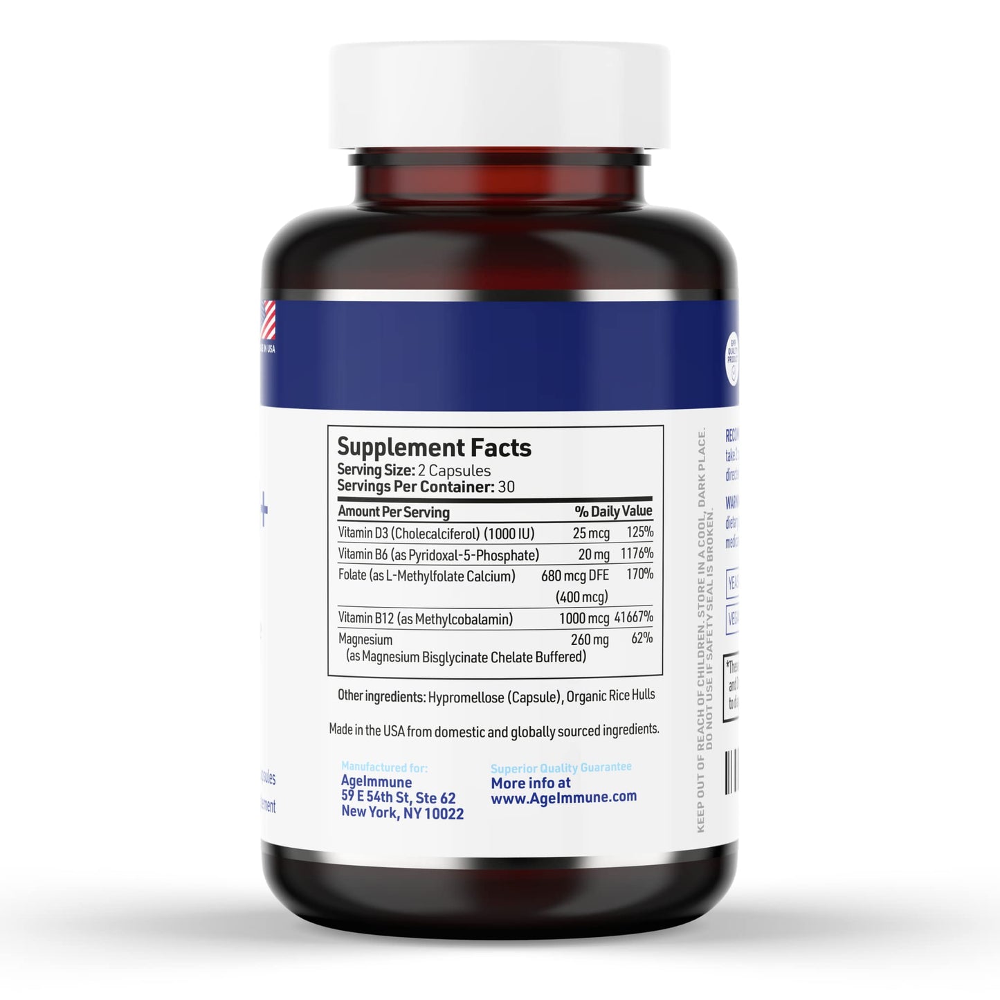 AgeImmune Vitamin B Complex with Vitamin D3 B12 B6 Magnesium Bisglycinate and Folate as Methylfolate - Doctor Formulated Methylated B Complex Supplement