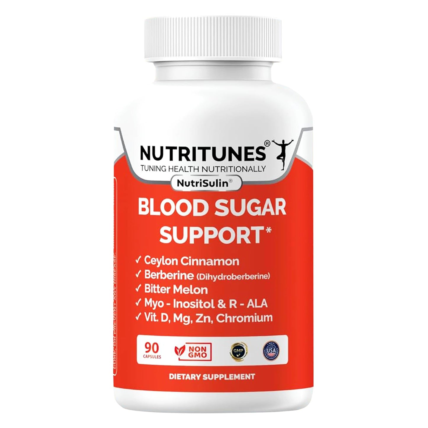Ceylon Cinnamon (Dihydroberberine) Supplement for Blood Sugar Support with Added Blood Sugar Complex Myo-Inositol Bitter Melon R-ALA VIT. D Chromium Magnesium & Zn– 90 NutriSulin Capsules