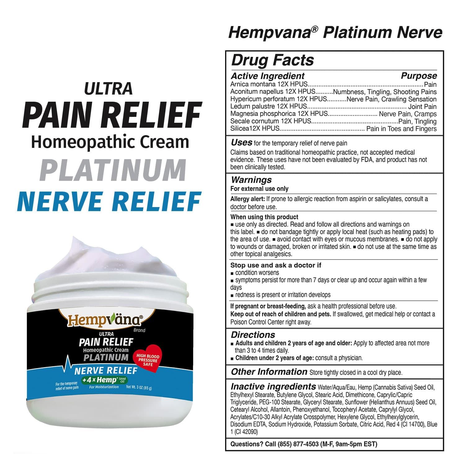Hempvana Platinum Ultra-Strength Nerve Relief Cream w/100% Pure Hemp Seed Oil, AS-SEEN-ON-TV, Relieves Nerve Pain, Shooting Pain, Tingling, Muscle Cramps, Joint Pain, Tingling, Crawling Sensations HempvanaBuy Supplements Australia