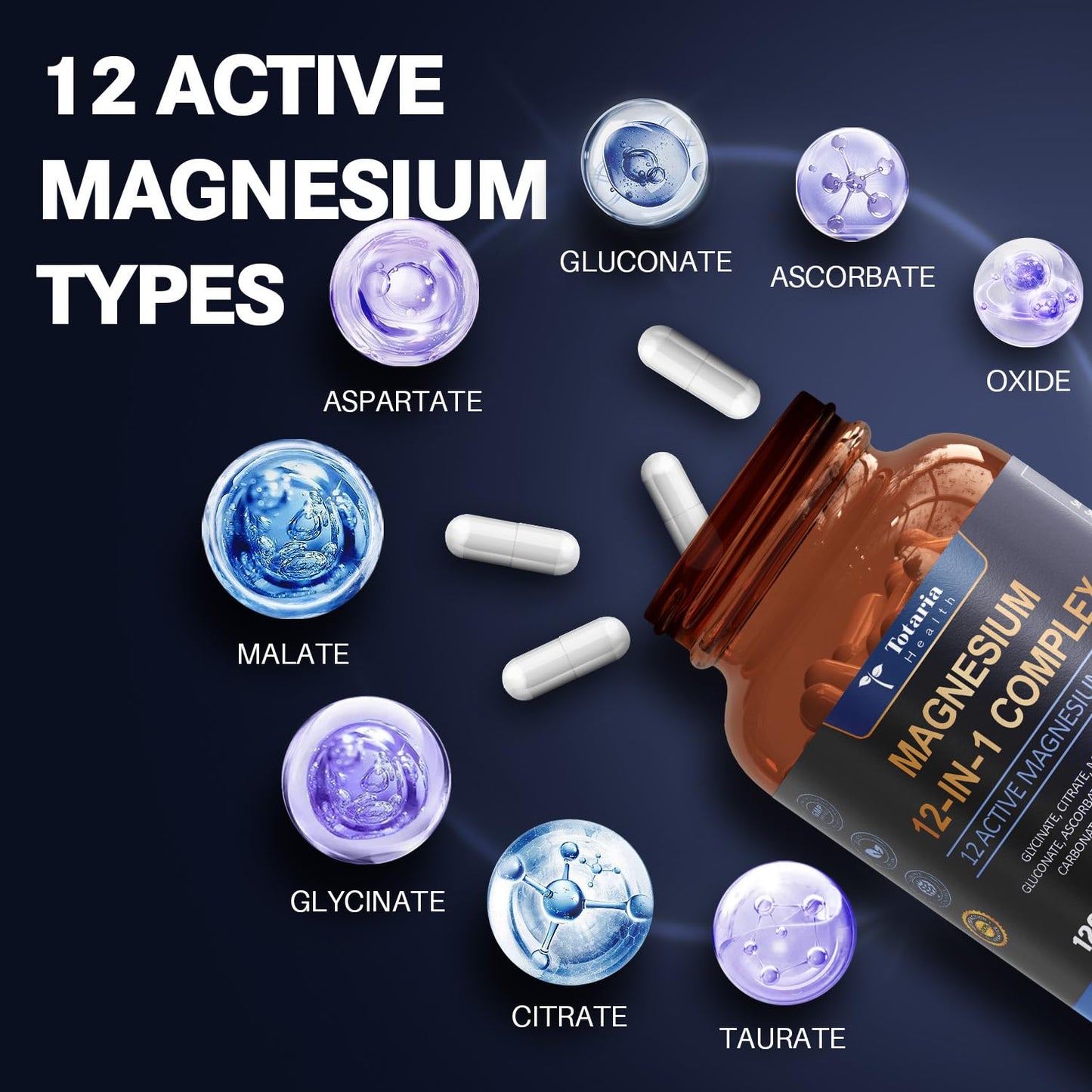 Magnesium Complex 700mg 12 in 1 Magnesium Supplement with Glycinate Citrate Malate Oxide Taurate Aspartate Orotate Magnesium Relaxation,Muscle,Heart Support, Vegan 120 Capsules 2PK Totaria buy supplements Au