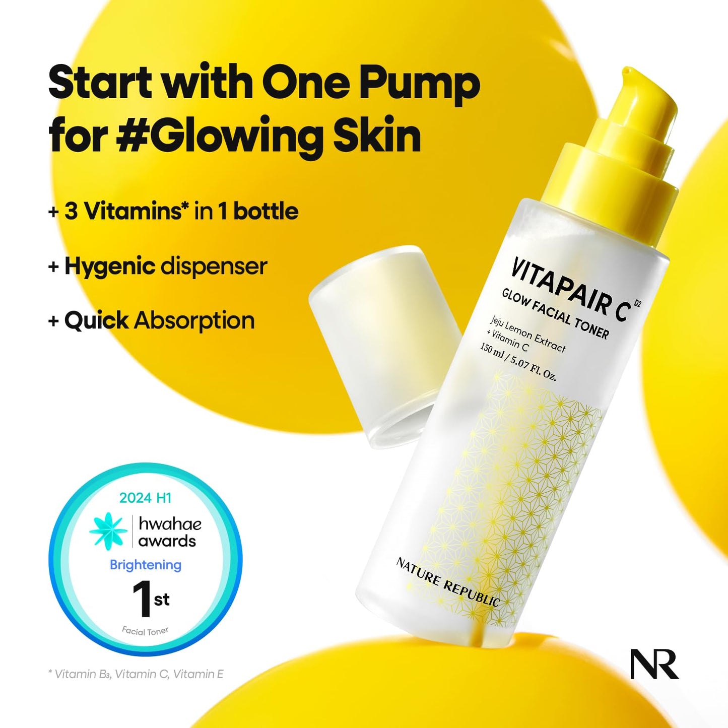 Nature Republic Vitapair C Glow Facial Toner | Hydrating Vitamin Toner with Niacinamide, for Radiance & Even Skin Tone, Non-Greasy