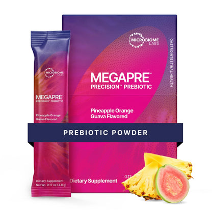 Microbiome Labs MegaPre Prebiotic Fiber Powder for Women, Men & Kids - Pre-Dosed Prebiotic Fiber Supplement Powder with Clinically Tested Oligosaccharides