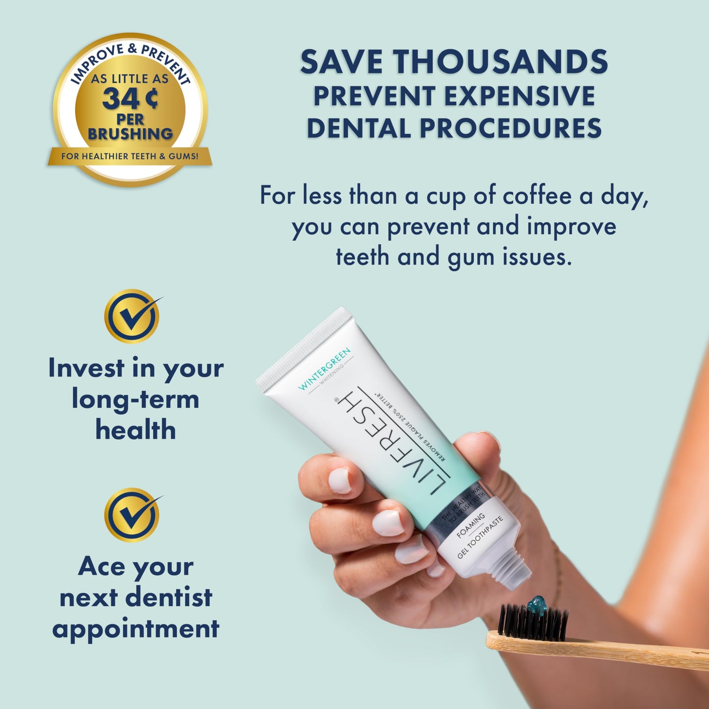 LIVFRESH Toothpaste Gel, Clinically Proven to Remove Plaque 250% Better, Improves Gum Health 190% Better, Prevents & Reduces Tartar
