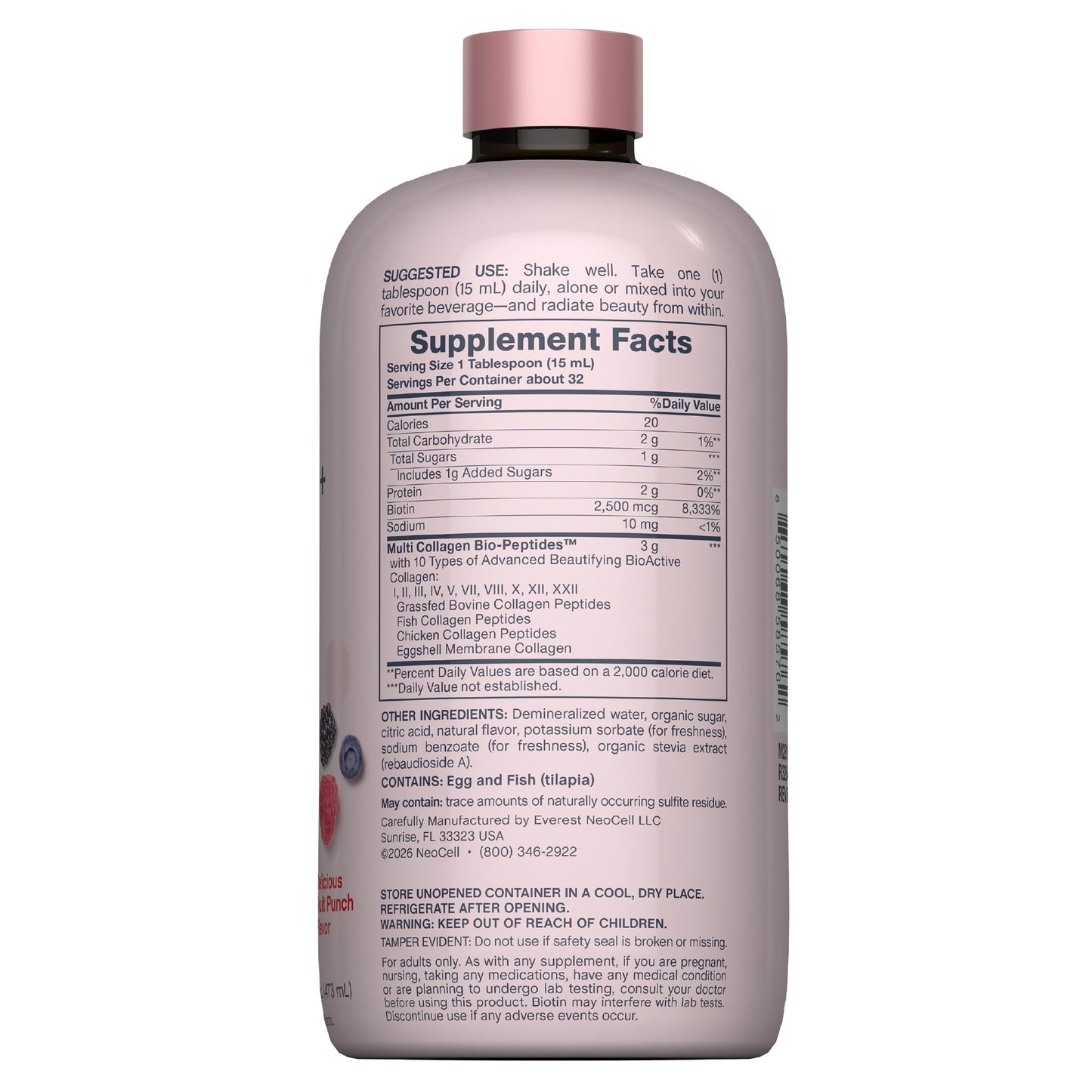 NeoCell Liquid Multi Collagen Peptides | 16 fl oz | with Biotin | Advanced Nourishing Formula | 10 Types of Bio-Peptides
