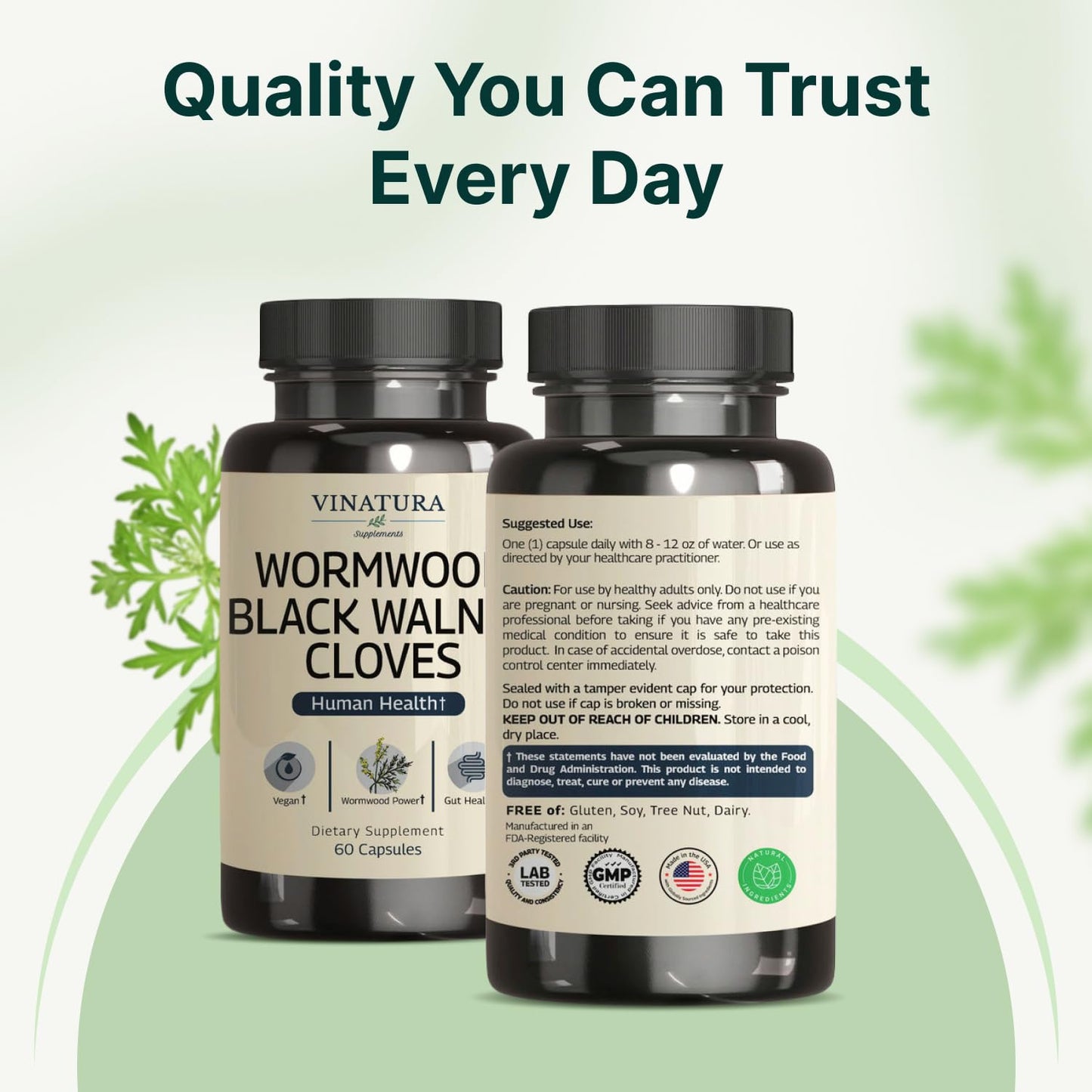 VINATURA Wormwood Black Walnut Clove Capsules - Cleanse, Detox, Intestinal Guard Formula Supplement for Humans, with Wormwood herb