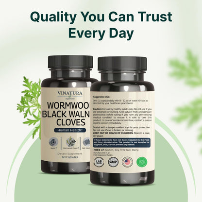 VINATURA Wormwood Black Walnut Clove Capsules - Cleanse, Detox, Intestinal Guard Formula Supplement for Humans, with Wormwood herb