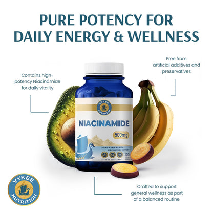 Vykee Nutrition Niacinamide Capsules - Vitamin B3 Supplement for Skin Wellness Cellular Energy and Metabolic Support - Vegan, Non-GMO Gluten Free