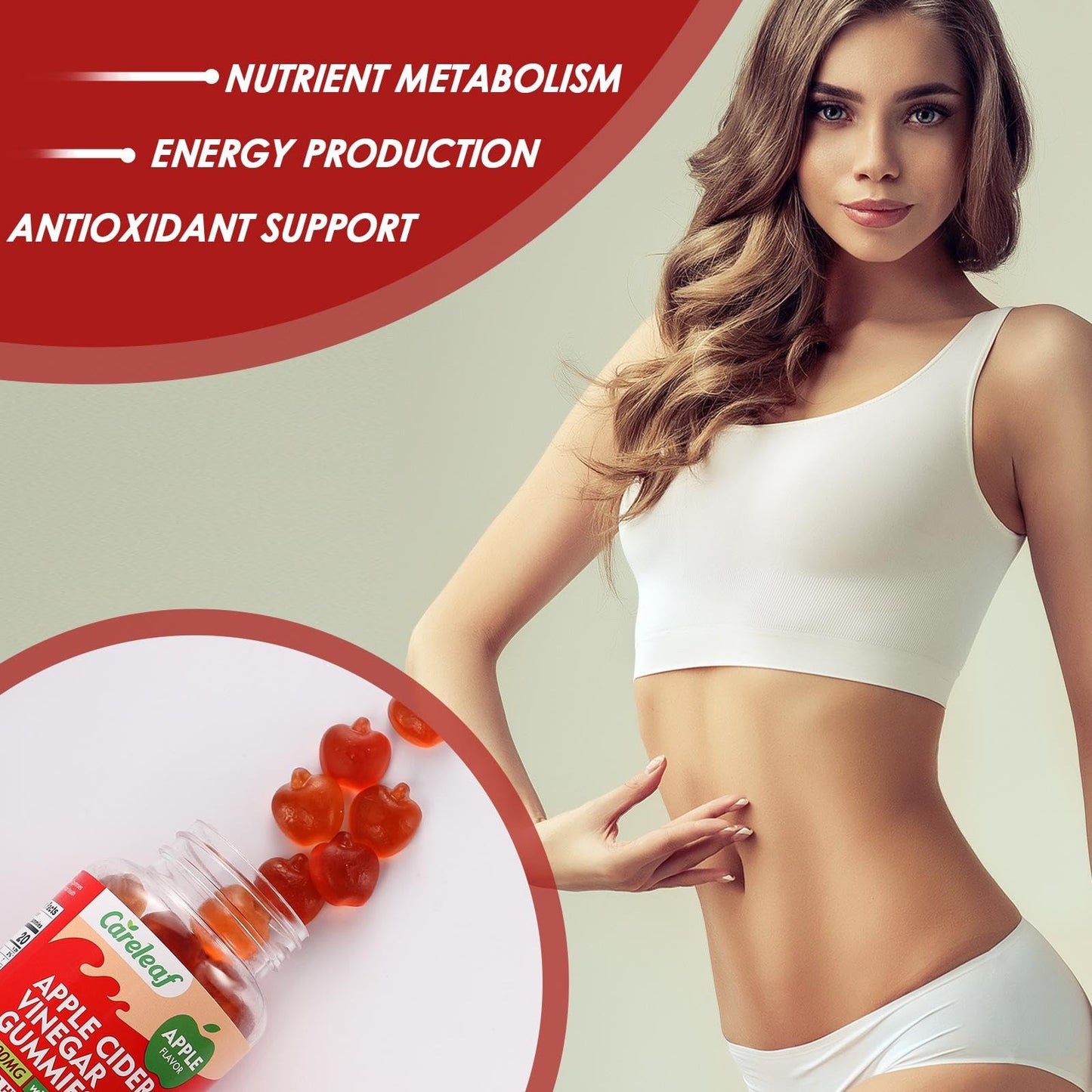 careleaf Apple Cider Vinegar Gummies, Metabolism Gummy with 1000mg AVC & Vitamin B6 Vitamin B12, ACV Gummies for Metabolism,