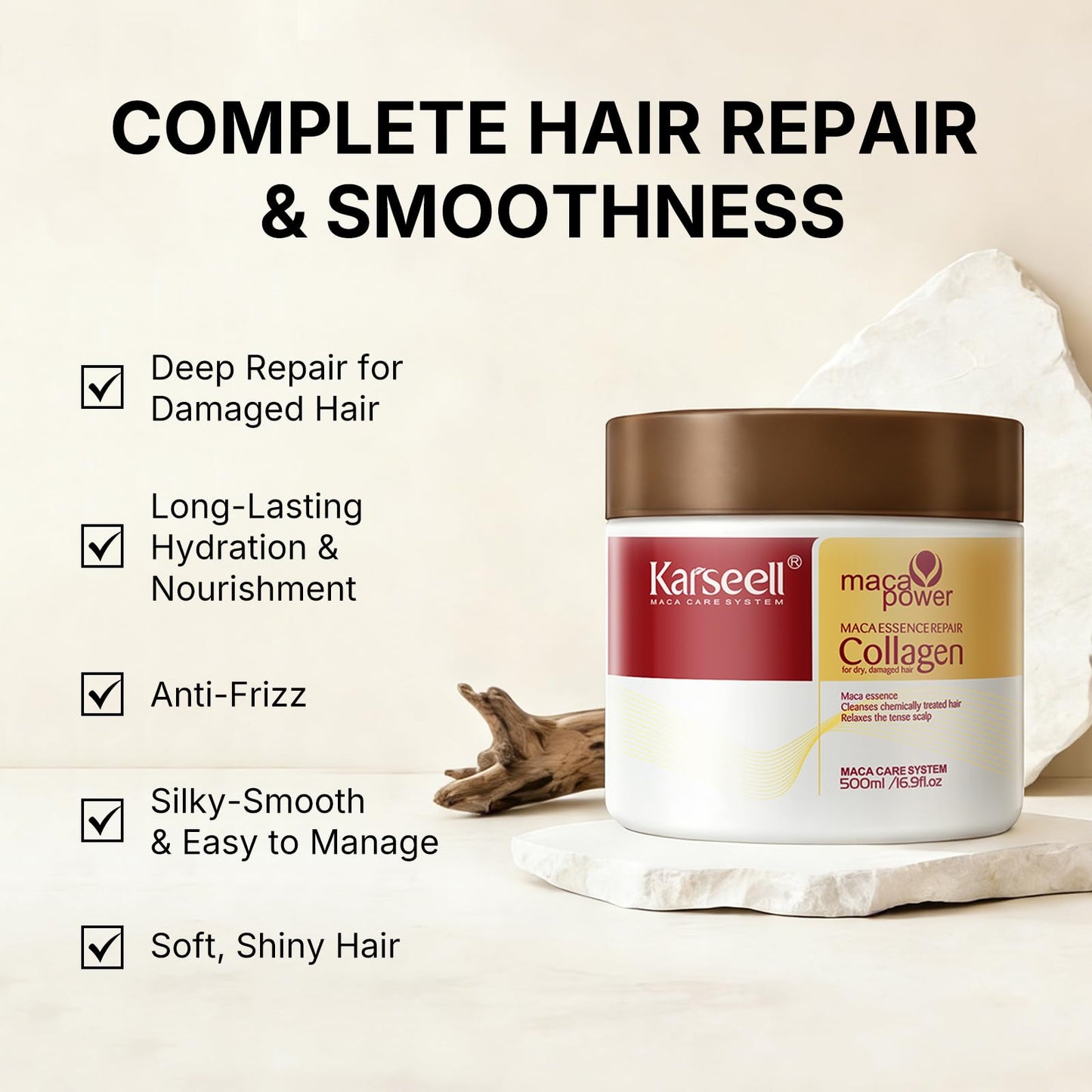Karseell Collagen Hair Treatment Deep Repair Conditioning Argan Oil Collagen Hair Mask Essence for Dry Damaged Hair All Hair Types 16.90 oz 500ml
