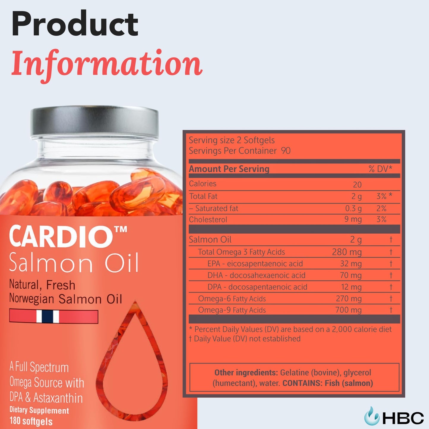 High Strength Omega 3 Fish Oil - 1000mg, Norwegian Salmon Oil with EPA & DHA, No Burping or Aftertaste, Omega 3 Fatty Acids Supplement for Eye