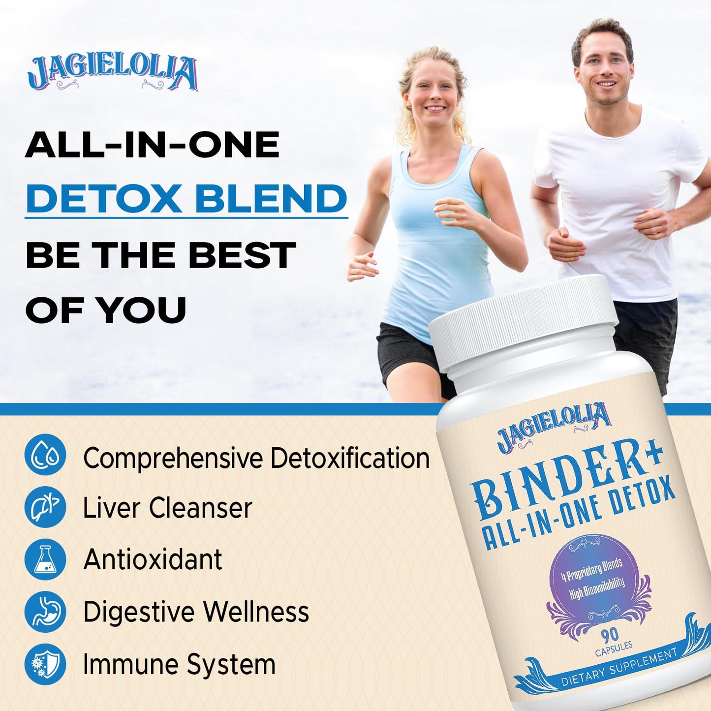 Jagielolia All-in-One Detox Binder Supplement 1500 MG - High Bioavailability, Liver Gut Detox Cleanse with Activated Charcoal, Zeolite & Bentonite Clay for Toxins,