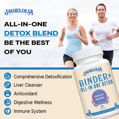 Jagielolia All-in-One Detox Binder Supplement 1500 MG - High Bioavailability, Liver Gut Detox Cleanse with Activated Charcoal, Zeolite & Bentonite Clay for Toxins,