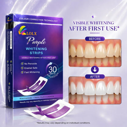 Purple Teeth Whitening Strips, Enamel Safe for Sensitive Teeth, Removes Yellow Stains & Bad Breath, Non-Slip Dry Strip Technology
