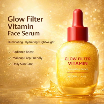 Glow Filter Vitamin Face Serum, Illuminating Glow Facial Serum for Glowing Skin, Hydrating Lightweight Makeup Prep Serum, Radiance Boost