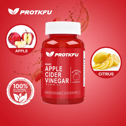 ProTKFU Apple Cider Vinegar Gummies, 120 Count Max Strength 1000mg ACV Gummies with Vitamin B12 & B6, for Metabolism, Digestion, Detox, Gut & Immune Health