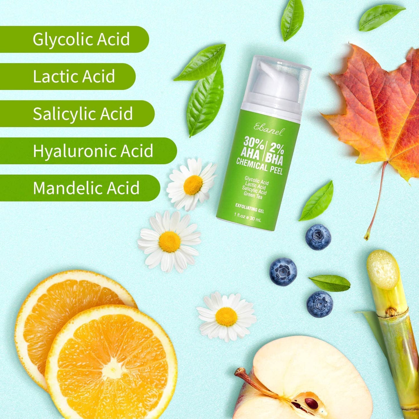 Ebanel Bundle of 30% AHA 2% BHA Chemical Peel and 10 Pack Collagen Face Mask