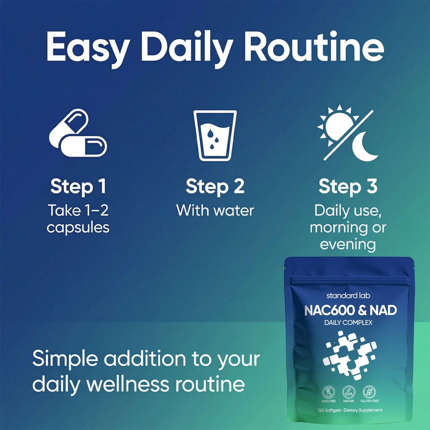 AMOQUCT Standard Lab NAC 600mg & NAD+ Daily Complex Capsules, NAC Supplement with NAD for Antioxidant, Cellular Energy and Immune Support, Daily Wellness Formula