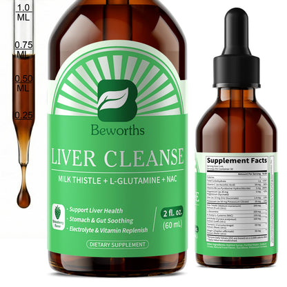 B BEWORTHS Liver Cleanse Detox & Repair - Liver Support Liquid Drops with Milk Thistle, L-Glutamine & NAC, Liver Support, Stomach & Gut Soothing,