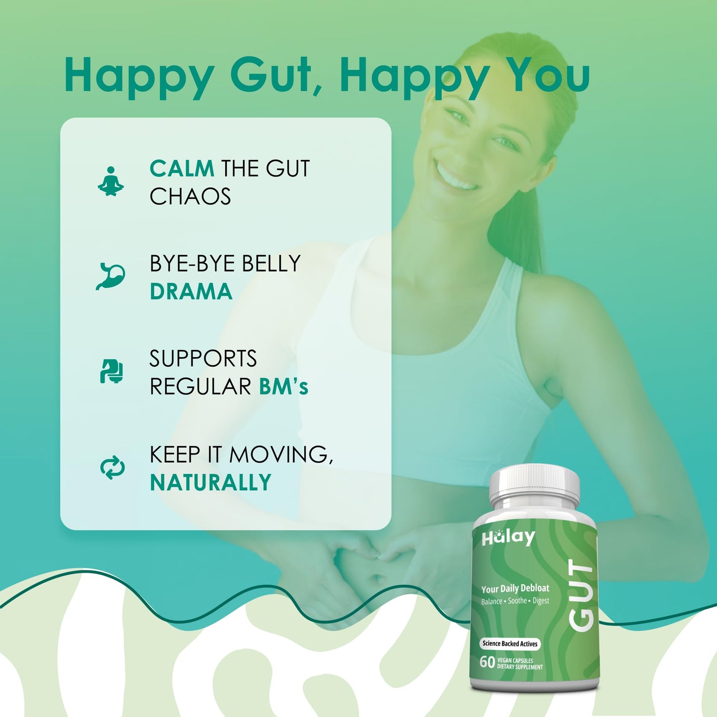 3-in-1 Gut Health Supplement - Debloat Pills - Gas and Bloating - Lactase, Protease, Amylase and Lipase Digestive Enzymes - Peppermint, Turmeric and Psyllium Husk Capsules