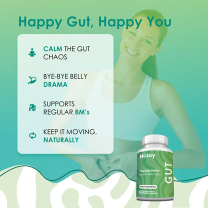 3-in-1 Gut Health Supplement - Debloat Pills - Gas and Bloating - Lactase, Protease, Amylase and Lipase Digestive Enzymes - Peppermint, Turmeric and Psyllium Husk Capsules