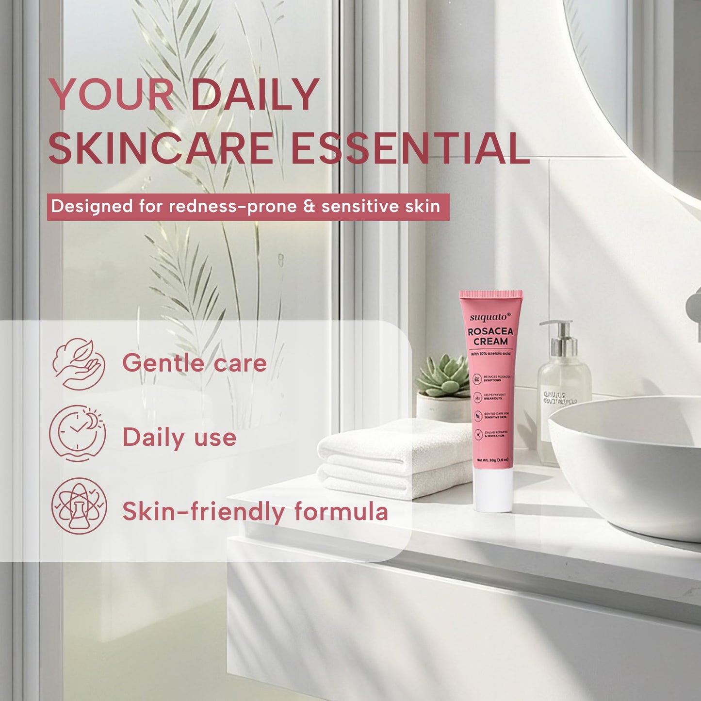 suquato 10% Azelaic Acid Cream – Rosacea Treatment for Face & Redness Reducing Face Cream – Redness & Blemish Care for Sensitive Skin
