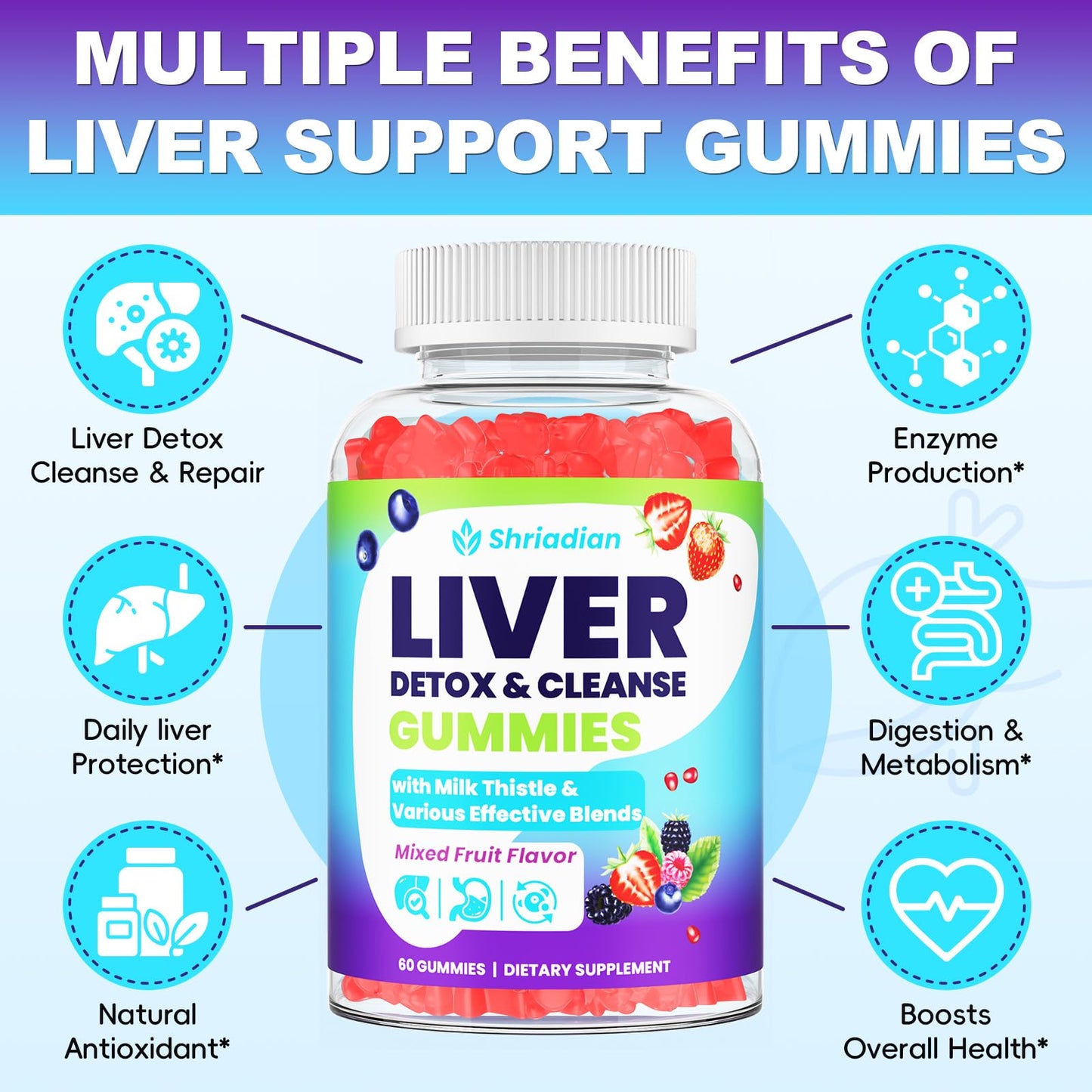Liver Detox Cleanse & Repair Gummies - 2000mg Milk Thistle Liver Detox Gummies, 23-in-1 Herbal with Dandelion Root, Glutathione & Turmeric- Liver Support